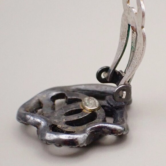 CHANEL Logo Camellia Motif Rhinestone Earrings 00A Silver France - Picture 7 of 16